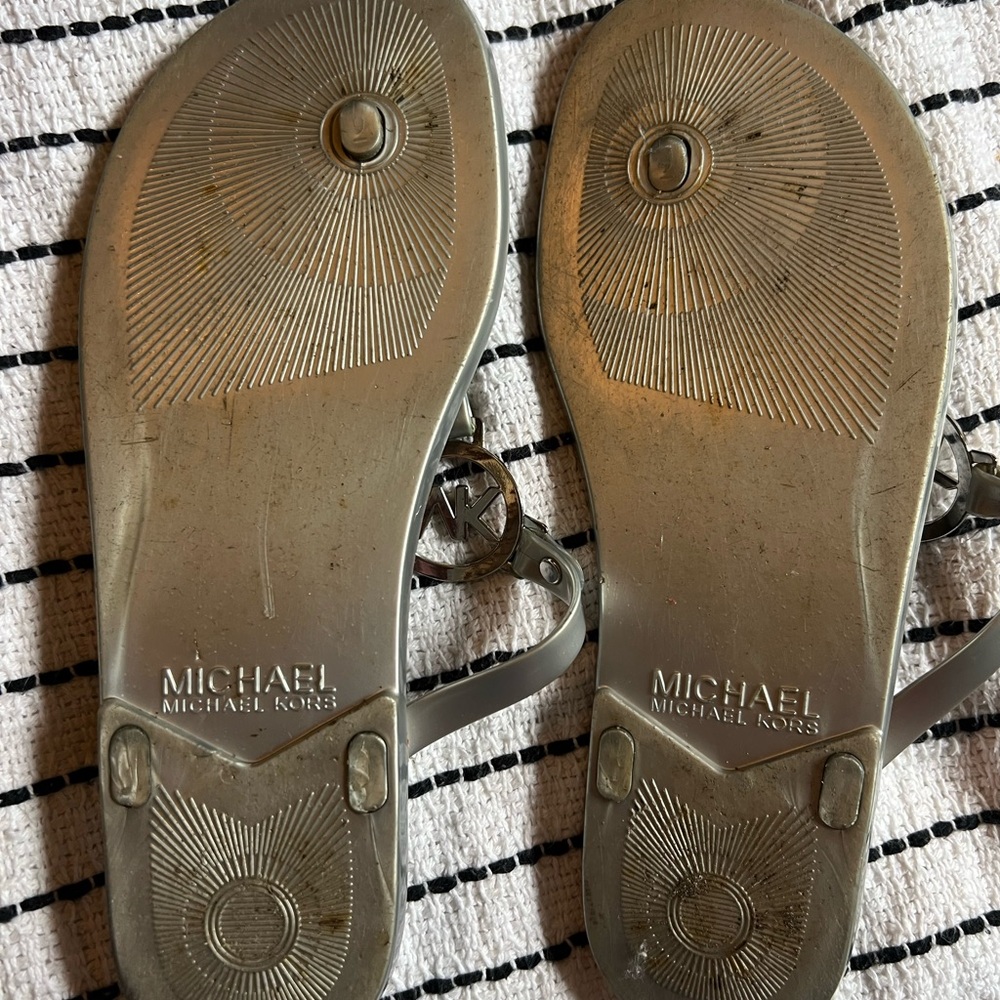 2 Pairs! Michael Kors Cork Footbed Sandals, Logo, black and silver, size 9 - Picture 9 of 13